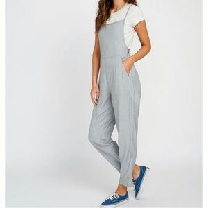 RVCA Danforth Striped Woven Overalls Jumpsuit - Black
